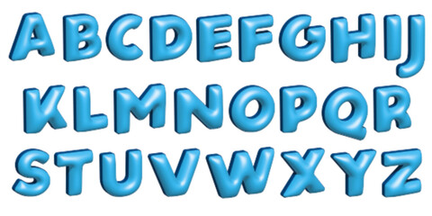 Blue letters in 3D style. Fun alphabet for kids and games.