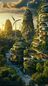 Neon Cyberpunk Eco-City &ndash; Futuristic Sustainable Urban Landscape
