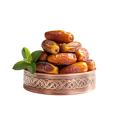 Sweet Medjool Dates in Elegant Copper Bowl garnished with fresh mint leaves a delicious Ramadan treat