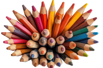 A vibrant collection of colored pencils poised for creative adventures and artistic expression on transparent background