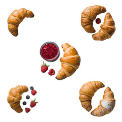 Delicious croissants and fresh raspberries create a tempting breakfast scene perfect for bakery advertising or food blogs.