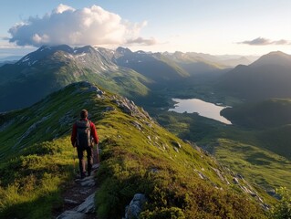Obraz premium Contemplative man hiking in mountainous nature during daytime
