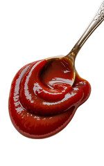 Delicious Red Sauce Dripping from a Spoon on Black Background