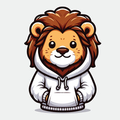 Vector cartoon lion with hoodie