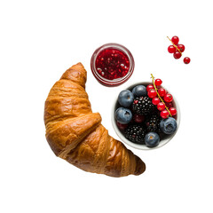 Delicious croissant breakfast with fresh berries jam and blackberries a delightful morning treat