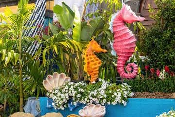 Seahorse decorations at the “Piedra y Flor” festival in Arucas, Gran Canaria