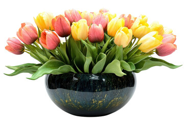 Obraz premium A Vibrant Springtime Tulip Bouquet a Symbol of Renewal and Affection displayed in an Elegant on transparent background