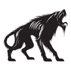 Harsh-edged hellhound silhouette for myth-inspired assets – hellhound silhouette – hellhound vector illustration – silhouette of hellhound

