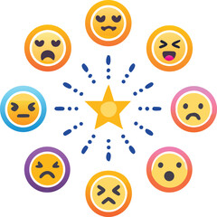 Single starburst emoji face icon with multiple emotions