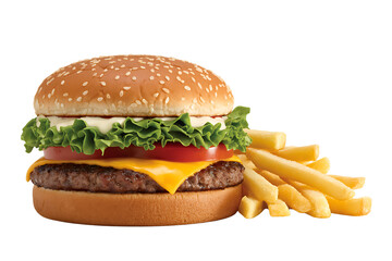 Juicy Cheeseburger with Crispy French Fries Delicious Fast Food Meal