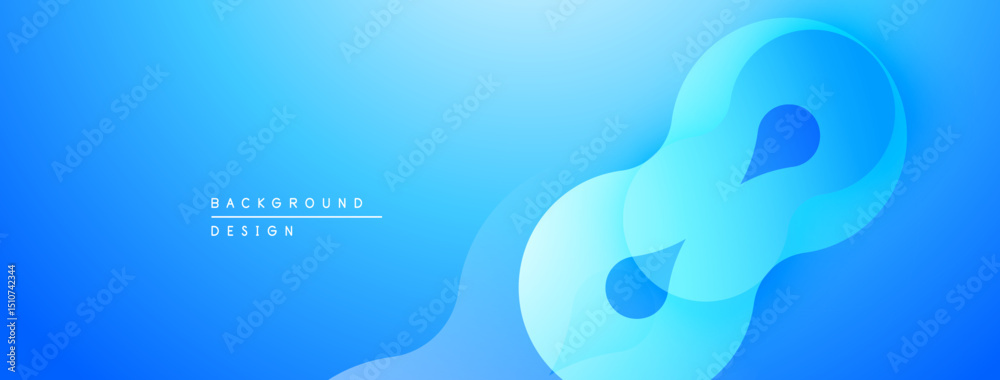 Poster Bright blue abstract background. Smooth curves create dynamic shape, modern design element. Gradient effect adds depth.