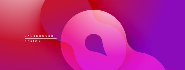 Abstract gradient background. Overlapping shapes create dynamic visual effect. Pink, purple, red hues dominate composition. Modern design element.