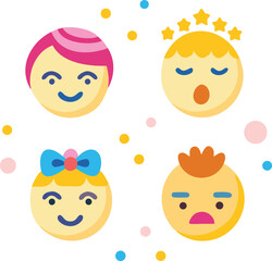 Obraz premium Single emoji face icon with various hairstyles and accessories