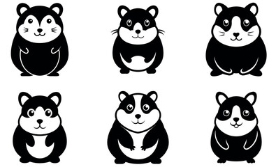 Cute Black and White Hamster Icons Set