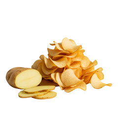 Crispy Potato Chips and Fresh Potato Slices Delicious Snack Food Photography