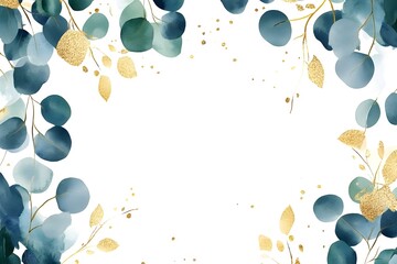 Watercolor eucalyptus branch clipart, detailed illustration on a white background with margins, 