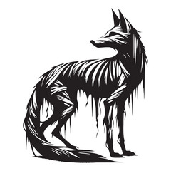 Smooth-line mummified fox silhouette suited for gothic or fantasy branding – mummified fox silhouette – mummified fox vector illustration – silhouette of mummified fox


