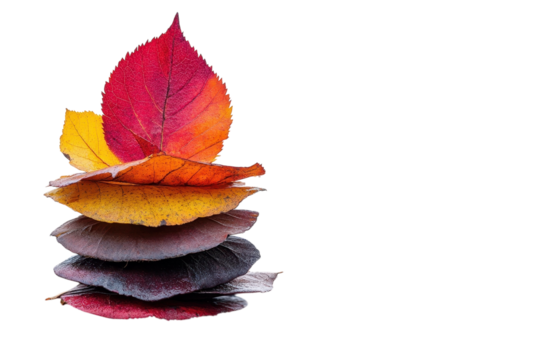 Autumn s cascade of change Stacked leaves showcasing the vibrant transition from summer s on transparent background