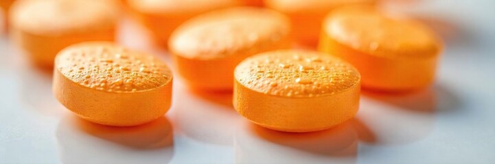 Close-up shot of several effervescent Vitamin C tablets, orange and bubbly, ready to dissolve in water Perfect for health, wellness, and supplement websites and blogs , energy, healthcare