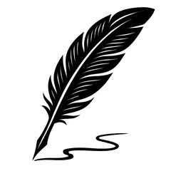 Obraz premium Monochrome vector illustration of a quill pen with an ink swirl, ideal for themes of writing, history, or signatures.