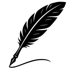 Fototapeta premium Monochrome vector illustration of a quill pen with an ink swirl, ideal for themes of writing, history, or signatures.
