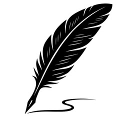 Obraz premium Monochrome vector illustration of a quill pen with an ink swirl, ideal for themes of writing, history, or signatures.