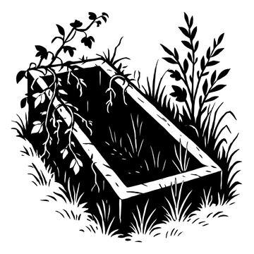 black garden bed overgrown with plants clip art preview