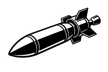 Monochrome vector illustration of a long missile, ideal for themes of military technology, warfare, or precision.