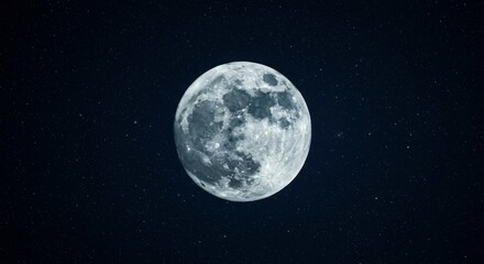 Obraz premium Full moon in dark night sky, showcasing its craters and texture against a backdrop of countless stars