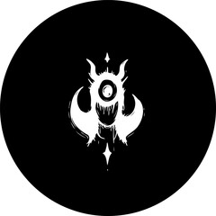 Abstract Symbol in Black Circle with White Inverted Crescent and Eye