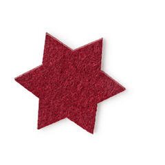 Christmas red star, fleece toy photography isolated on white background. Clipping path. Original shadow.