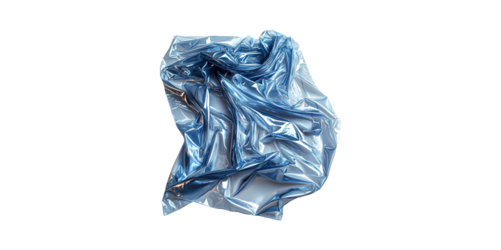 Crumpled Blue Metallic Foil. Abstract Art And Design Element Isolated On Transparent Background