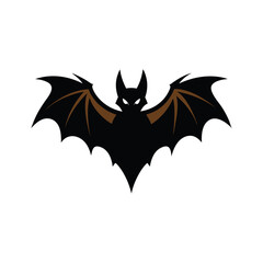 Spooky Halloween vector illustration with flying bats, black cat, and orange pumpkin silhouettes under the autumn moon