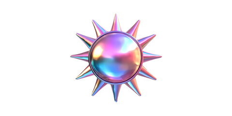 Colorful iridescent sun shaped 3d rendering set isolated on transparent background