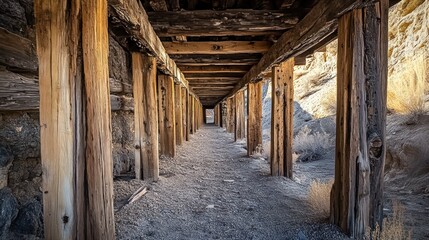 Old wooden train tunnel