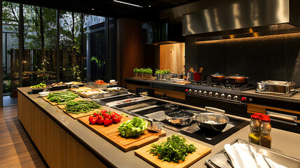 Modern Kitchen with Fresh Ingredients and Stainless Steel Appliances