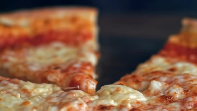 Delicious pizza slices with mozzarella cheese and vegetables for advertisement 