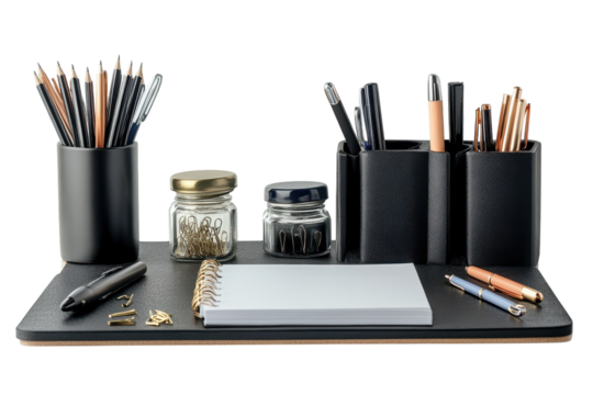 Preparing for a productive day with organized stationery capturing the essence of focus and on transparent background
