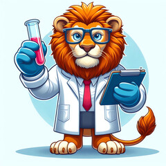 cute lion scientist illustration