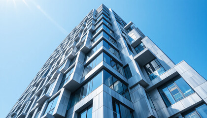 Obraz premium Office Building with Metallic Cladding and Interlocking Blocks