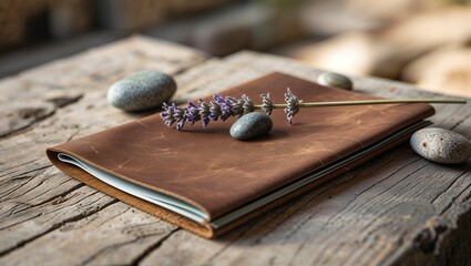 Journal with lavender and stones