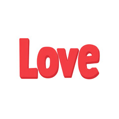 Red 3D text spelling Love on transparent background, conveying romantic and affectionate theme. bold, playful font adds cheerful and warm touch