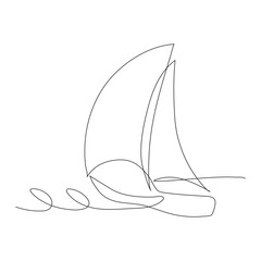 Vector continuous one simple single abstract line drawing of Sailboat travel tourism concept isolate