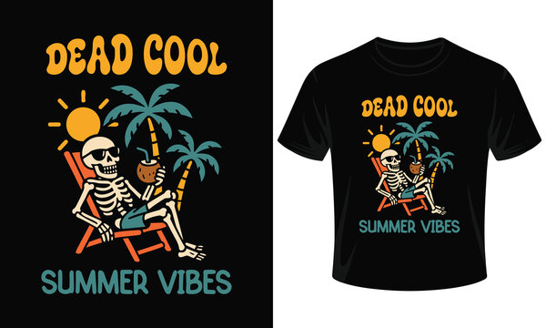 A skeleton enjoying summer vibes on a beach t shirt design