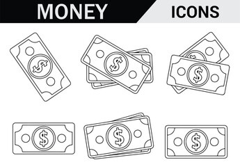 Financial Stack – Hand-drawn Dollar Bills with Simple Line Art