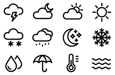 Obraz premium Collection of simple weather icons in black and white