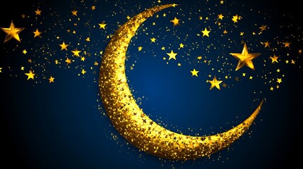 Golden crescent moon with stars (1)