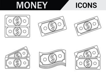 Stack of Dollar Bills – Hand-drawn Line Art Illustration of Money