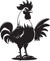 Rooster icon silhouette vector with feathers rooster standing icon