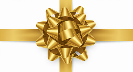 A close up of a gold ribbon and bow on a white background perfect for a gift or celebration design
